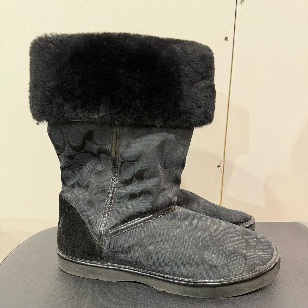 Coach‎ Nikole Boots Y2K Womens 10B Black Signature Fur Lined Boots